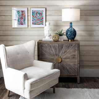 Nuloom 28" Tegular Ceramic Flask Linen Shade Blue 3-Way Switch Table Lamp