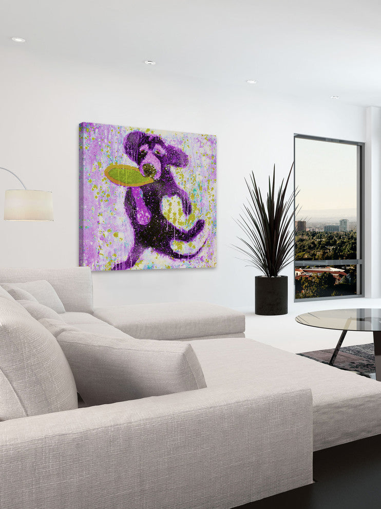 "Purple Frisbee" Painting Print on Wrapped Canvas, 18"x18"