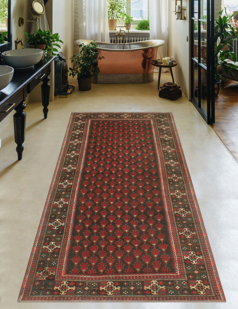 Vintage Distressed Bethzy Charcoal/Red Runner, 4'2x9'6