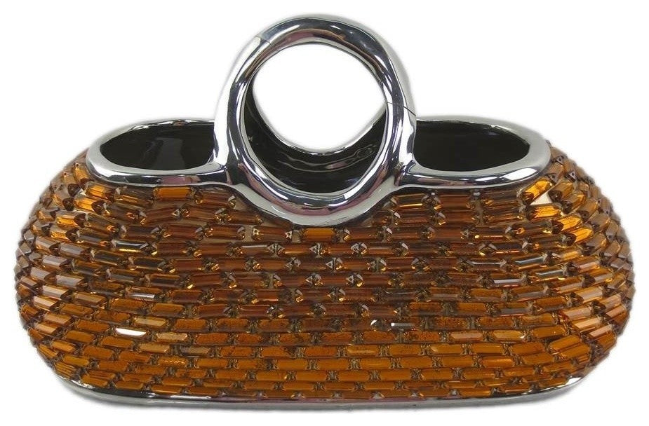 Decorative Ceramic and Glass Purse Flower Vase, 12.5"x5.5"x7.5"