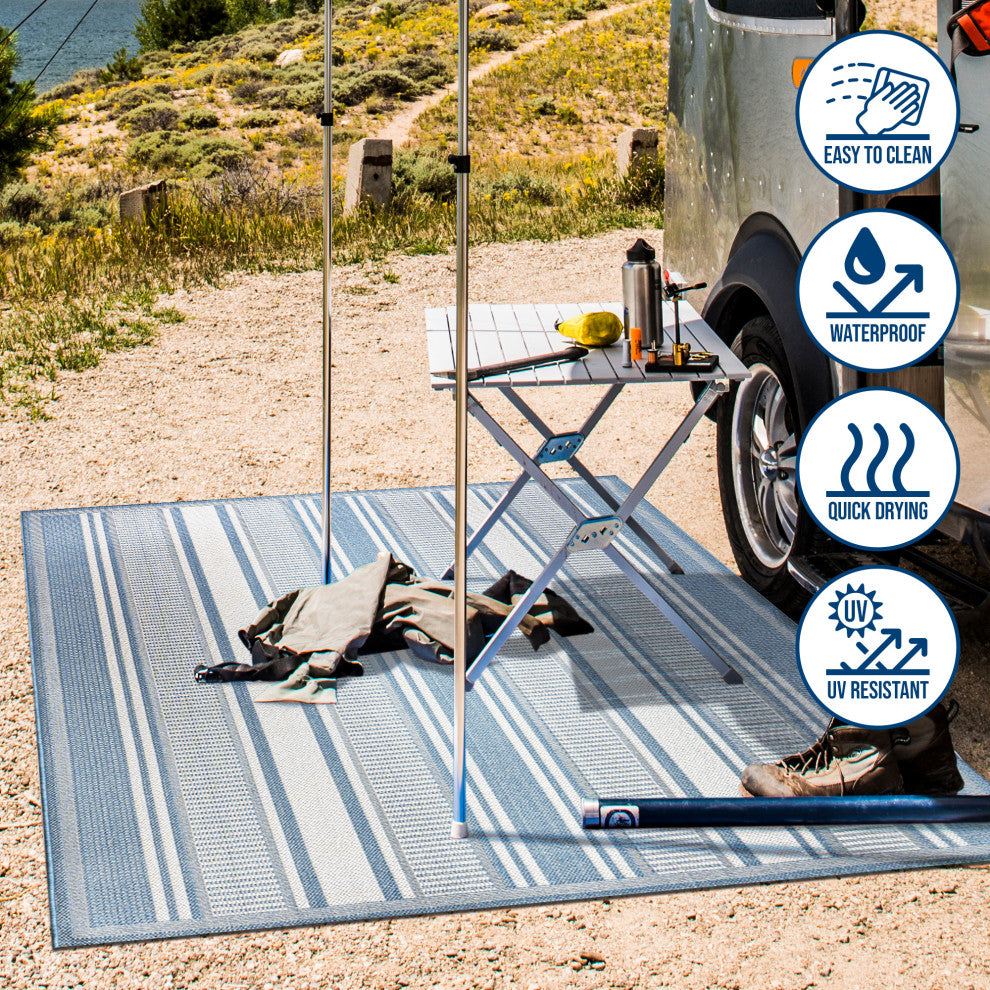Haynes Modern Double Stripe Indoor/Outdoor Area Rug, Blue/Light Gray, 4x6