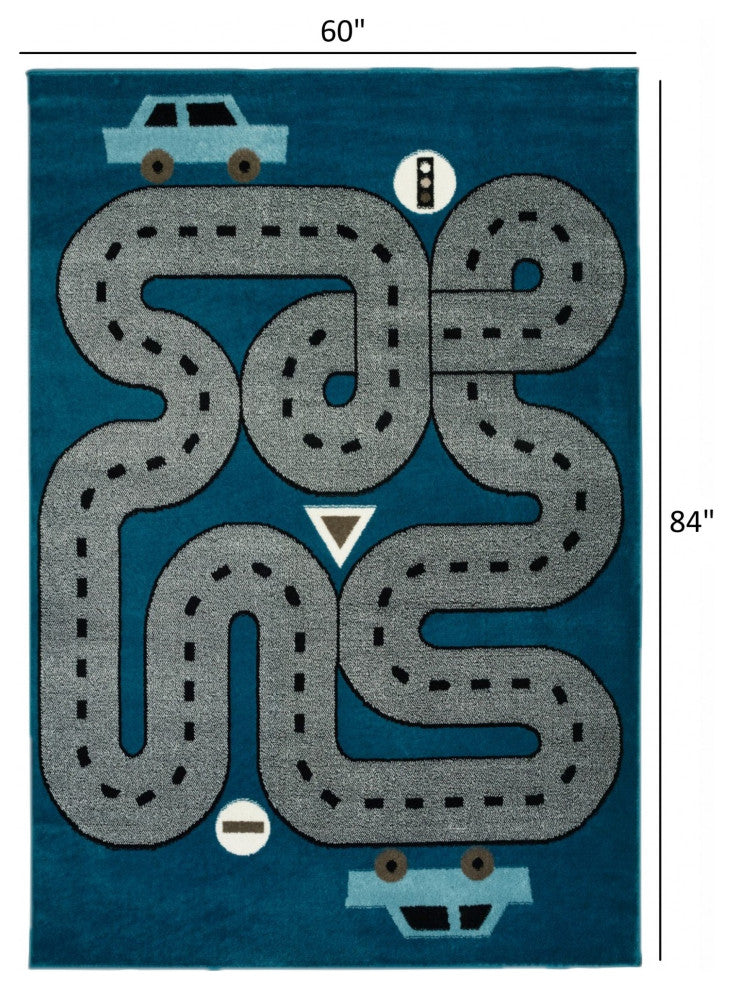 5??x 7??Navy Imaginative Racetrack Area Rug