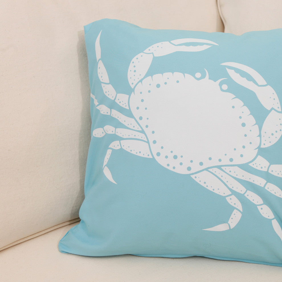 Crab Eco Coastal Throw Pillow Cover, Ocean Blue
