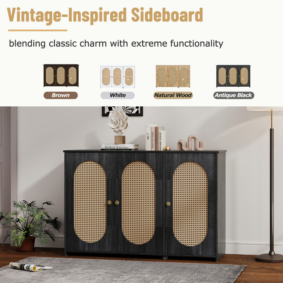 Gewnee  Retro 3-Door Sideboard with Large Storage Space, Antique Black