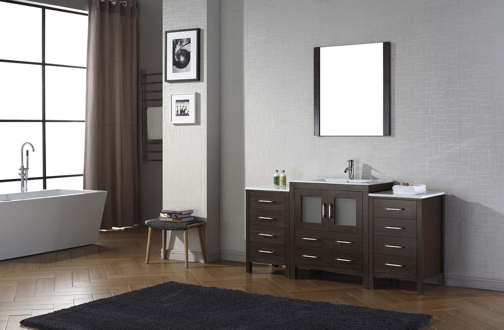 66" Single Bathroom Vanity, Espresso, White Ceramic, Polished Chrome