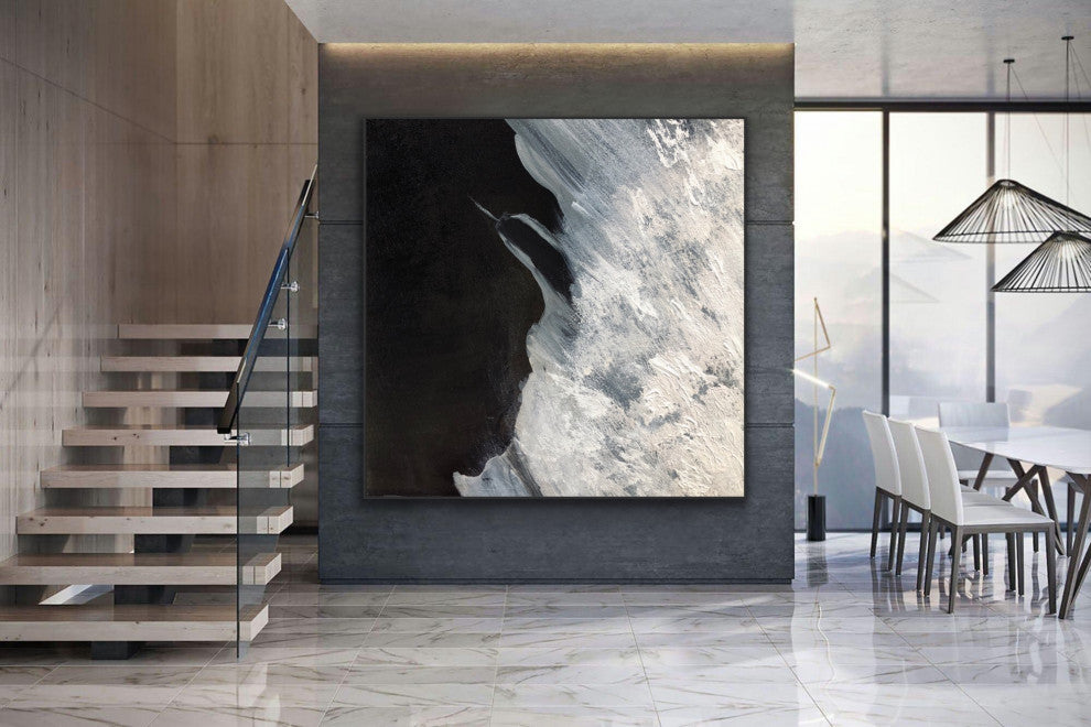 72x72 inch Black and white Large Original handmade abstract painting wall art