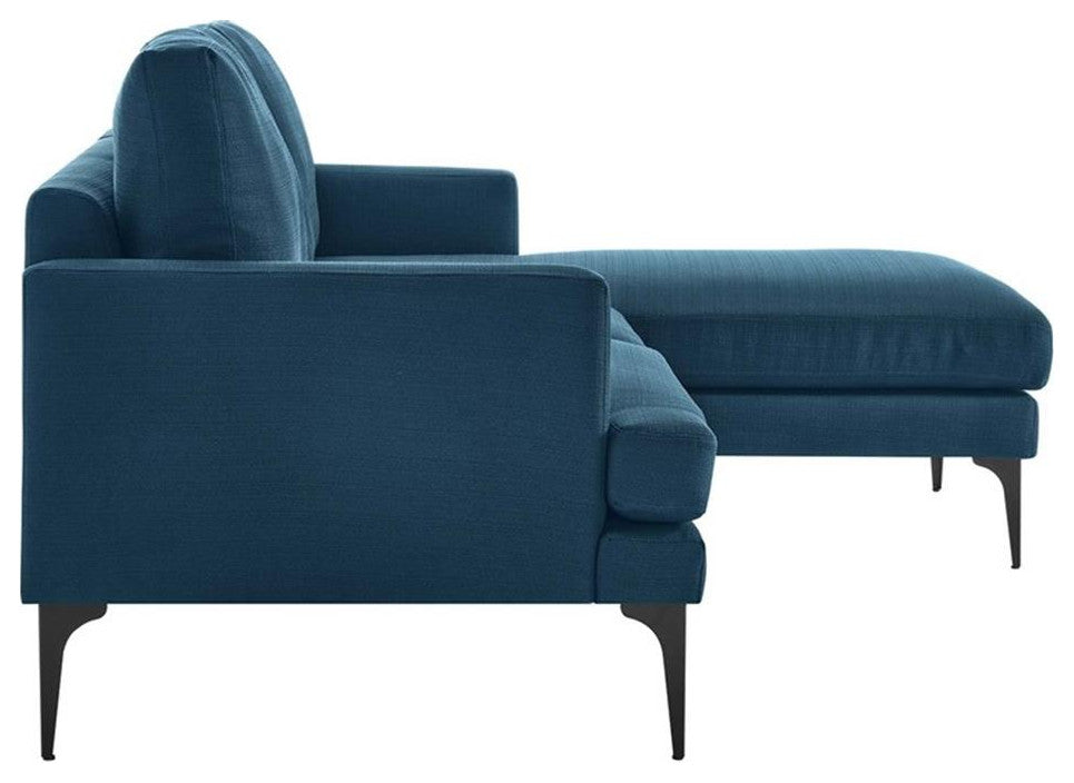 Modway Evermore Right-Facing Metal and Fabric Sectional Sofa in Azure Blue