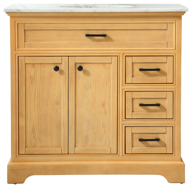 Amber Single Bathroom Vanity, Blue, Natural Wood, 36"
