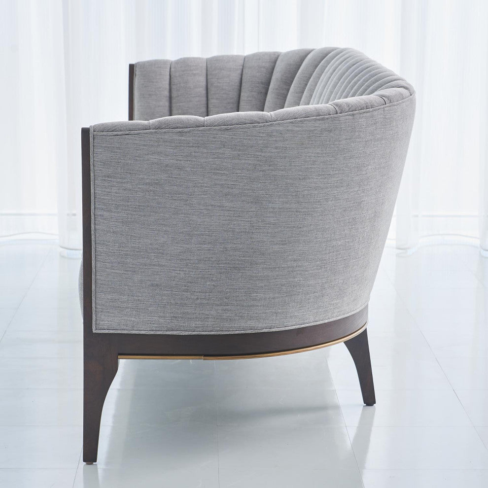 Luxe Textured Silver Gray Channel Back Sofa Vintage Style Retro Curved 3 Seat