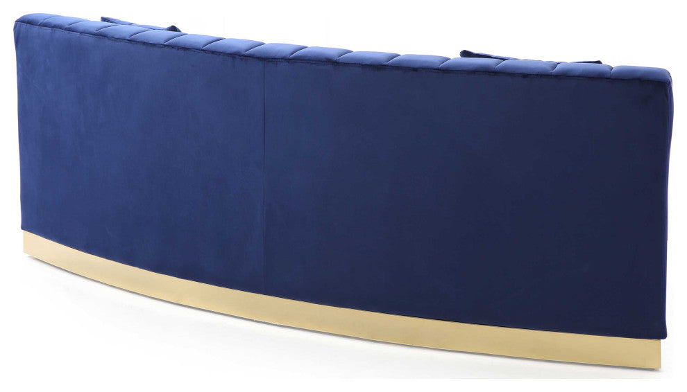 Brentwood 89 in. W Armless Velvet Curved Sofa, Blue