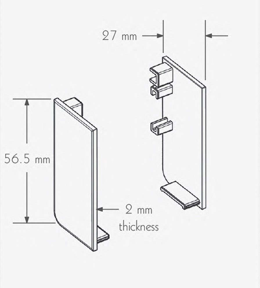 Handle-Free Cabinet Hardware 6K377 L Cap Comp. Rectangle, Right, Black