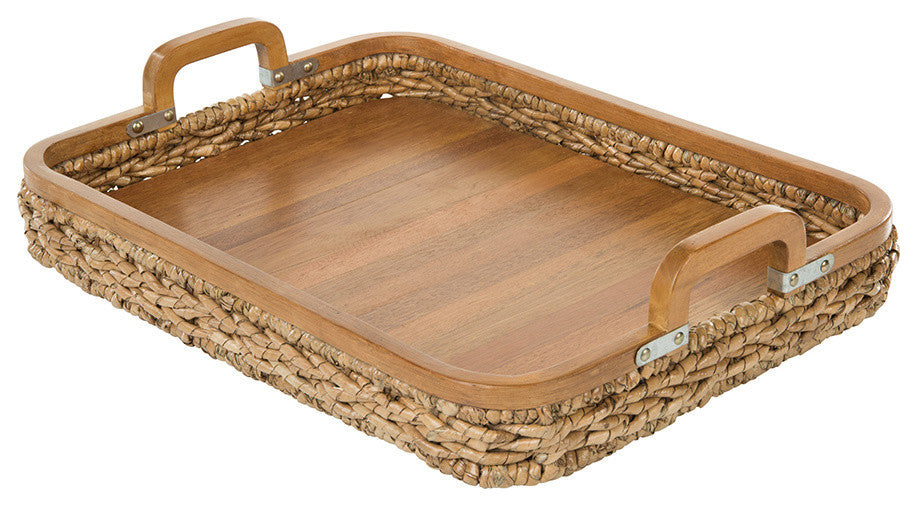 Rectangular Anson Serving Tray, Sea Grass With Solid Wood Bottom