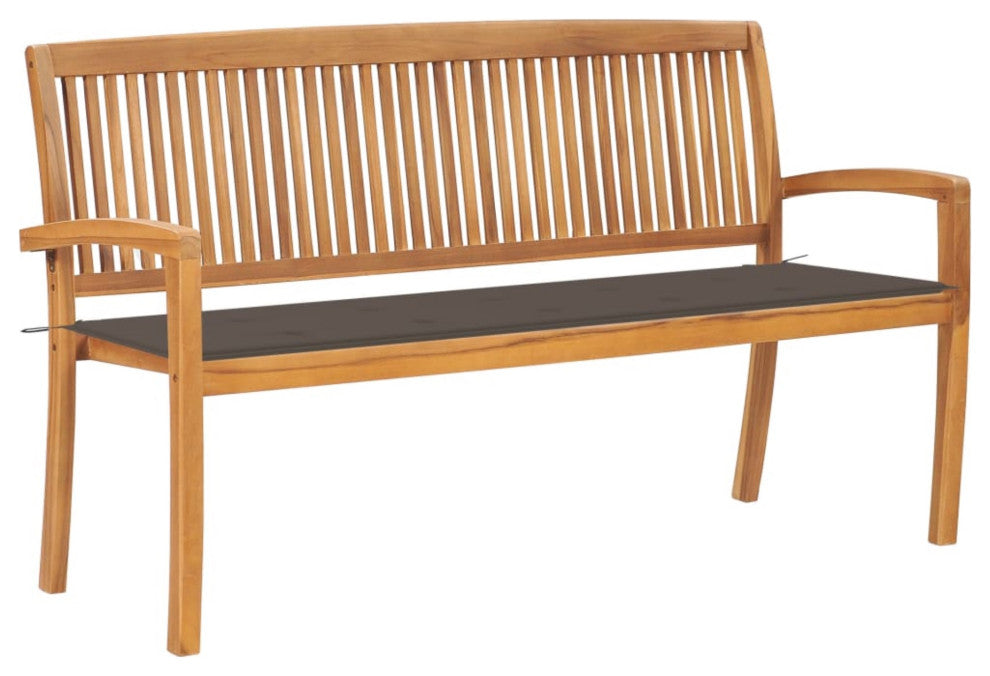 Vidaxl Stacking Garden Bench With Cushion 62.6" Solid Teak Wood