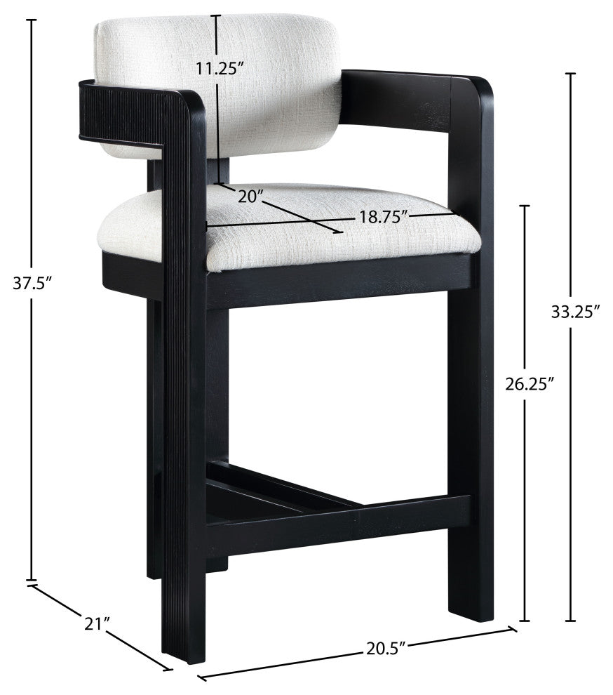 Sacha Upholstered Bar and Counter Stool, Cream, Linen Textured Fabric, Black