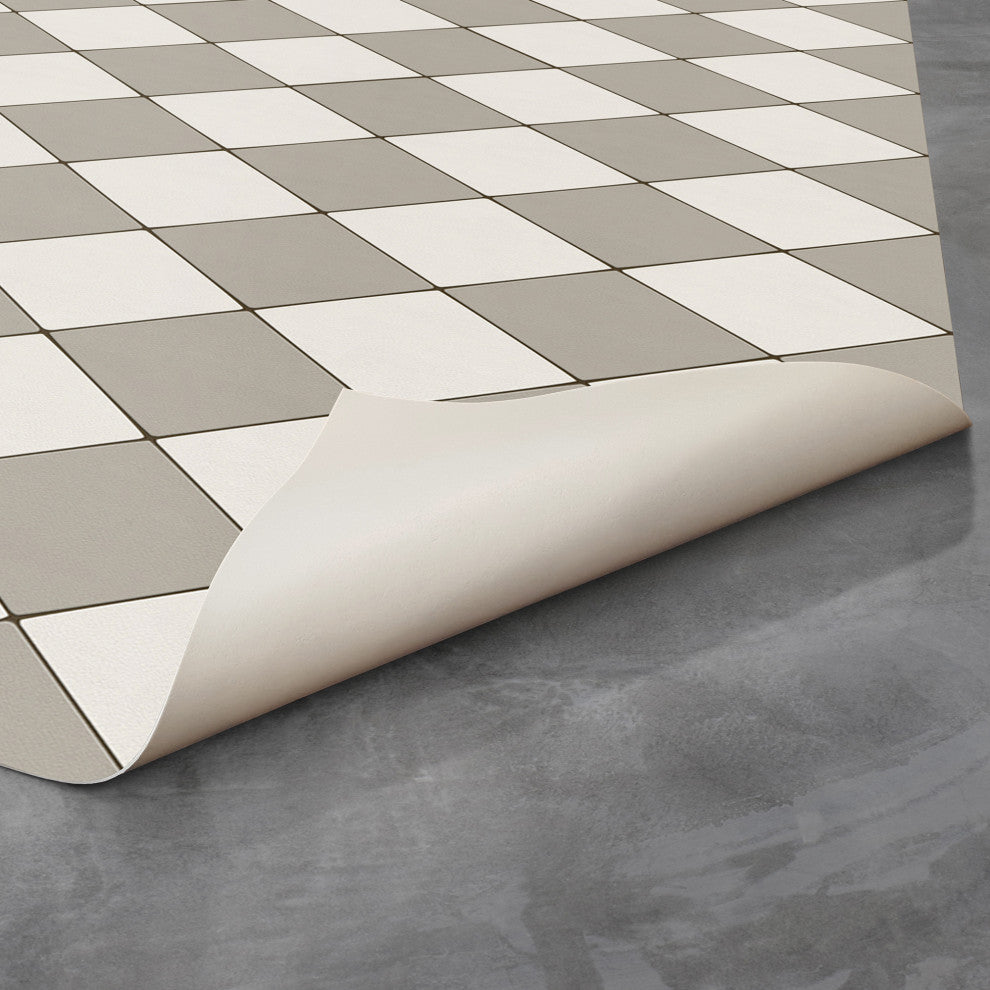 Joli Sol Checkers Ivory and Gray Vinyl Mat, 36x60 Rectangle