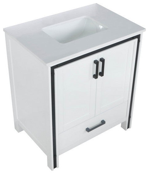 Ziva White 30" Single Vanity, Cultured Marble Top, White Square Sink