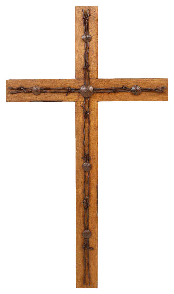 Old Door Cross With Extra Large Barbed Wire