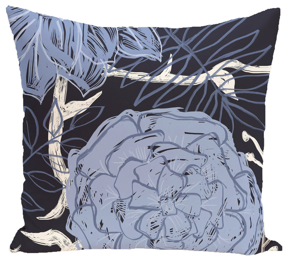 Flowers And Fronds Floral Print Outdoor Pillow, Peri, 20"x20"