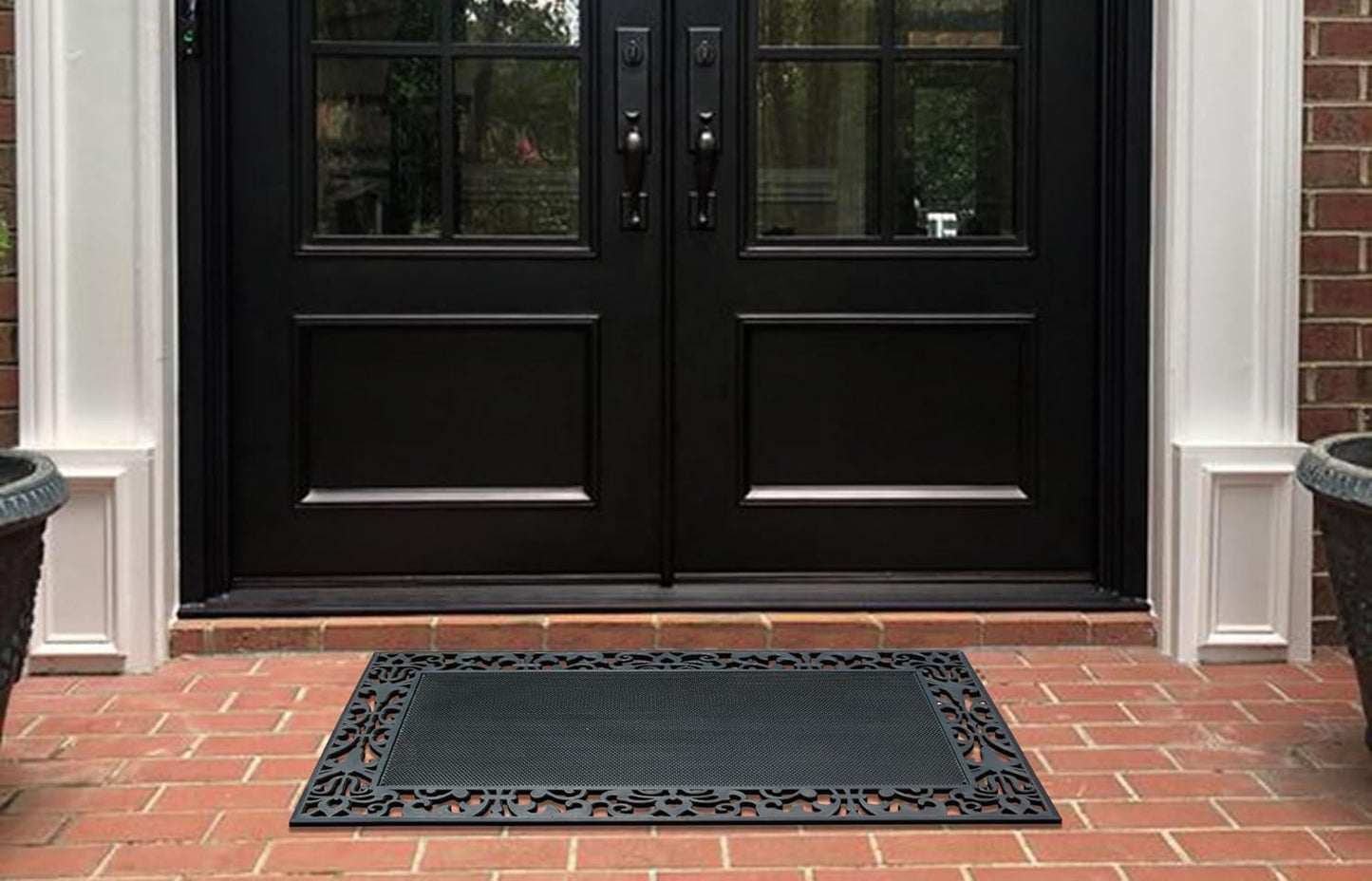 A1HC Rubber Pin Mat Paisley Border Heavy Duty Double Door Doormat 30"x48", Black