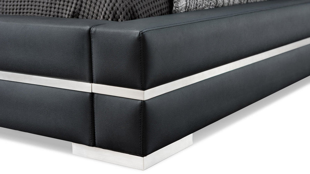 Hera Black Leather Platform Bed, King