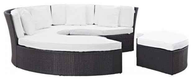 Espresso White Convene Circular Outdoor Patio Daybed Set