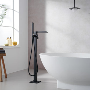 Camino Single Lever Handle Freestanding Floor Mounted Tub Filler, Matte Black