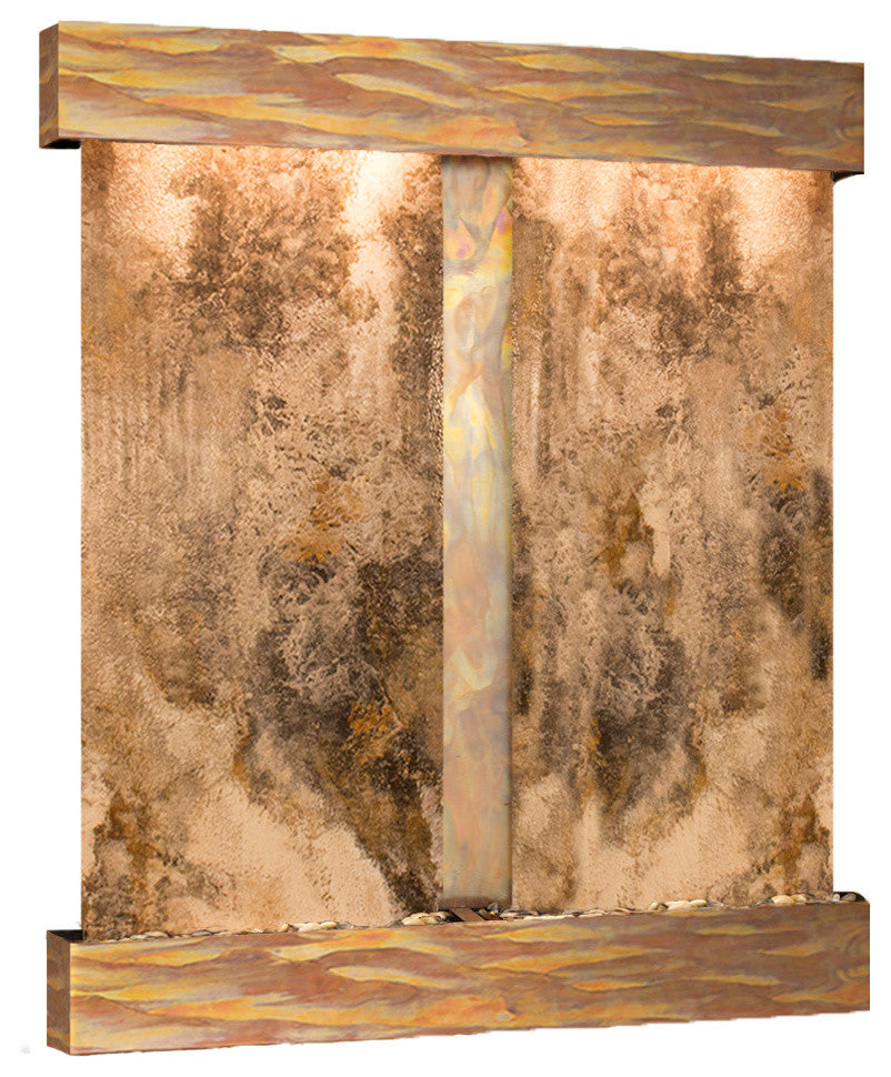 Cottonwood Falls Water Fountain, Magnifico Travertine, Rustic Copper, Square