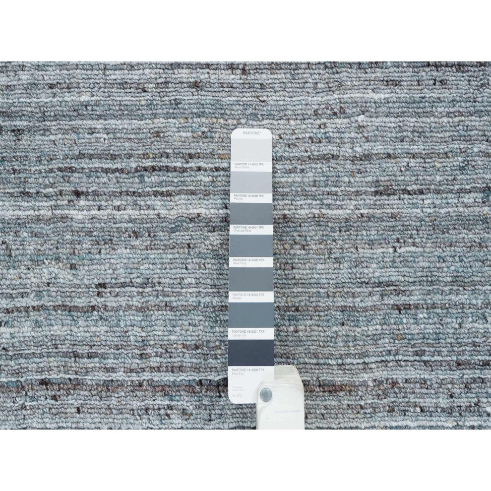 Coin Gray Wool Hand Loomed Modern Striae Design Runner Oriental Rug 2'7"x14'