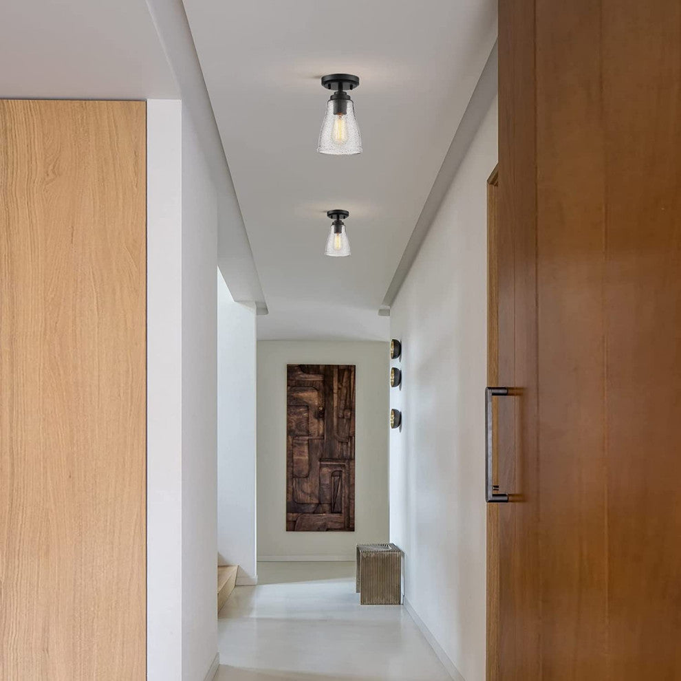 Black Semi Flush Mount Ceiling Light, Glass