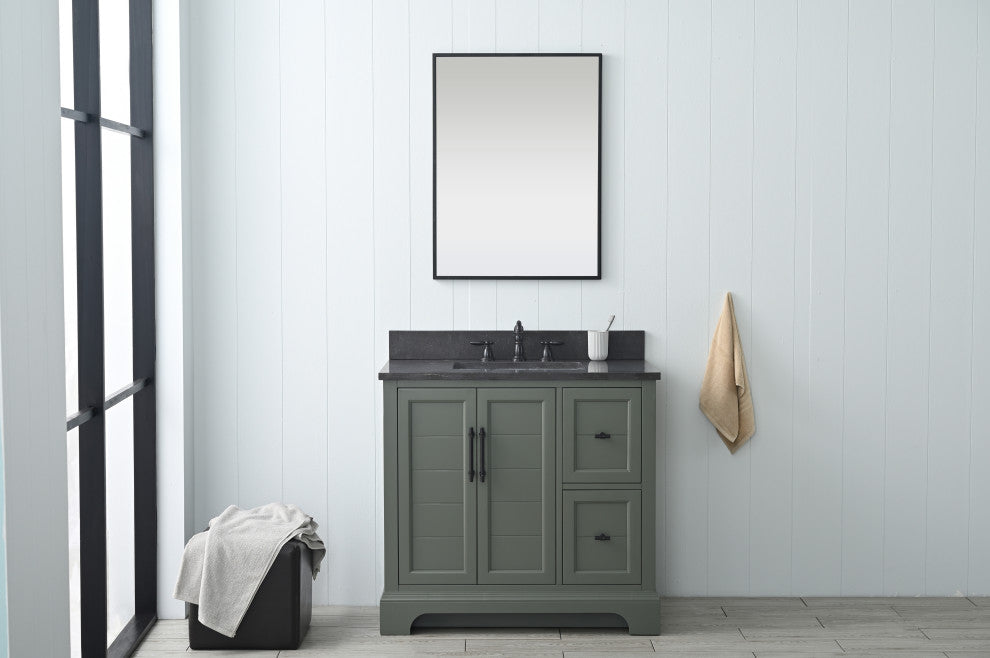 Vanity Art Bathroom Vanity With Sink & Top, Vintage Green, 36", Black Stone