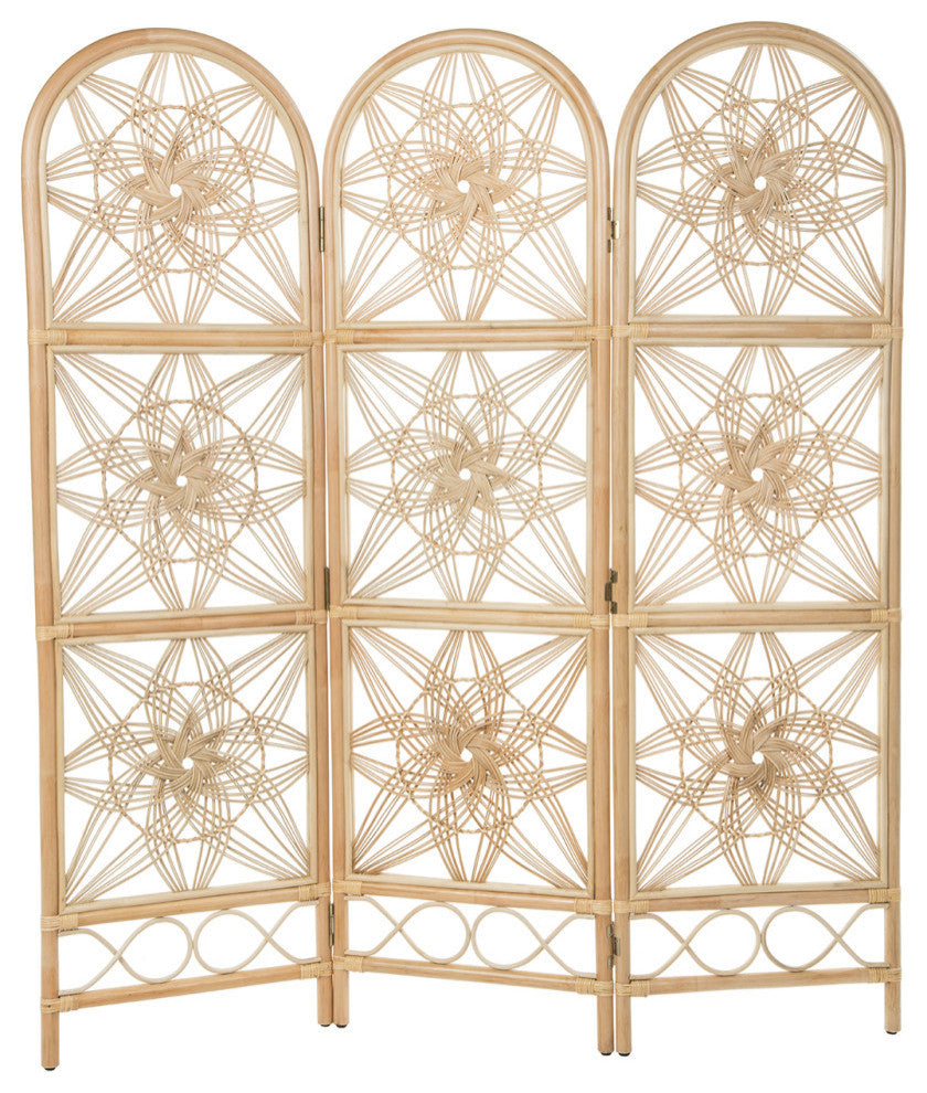 Sunflower Rattan 3-Panel Room Divider, 62"