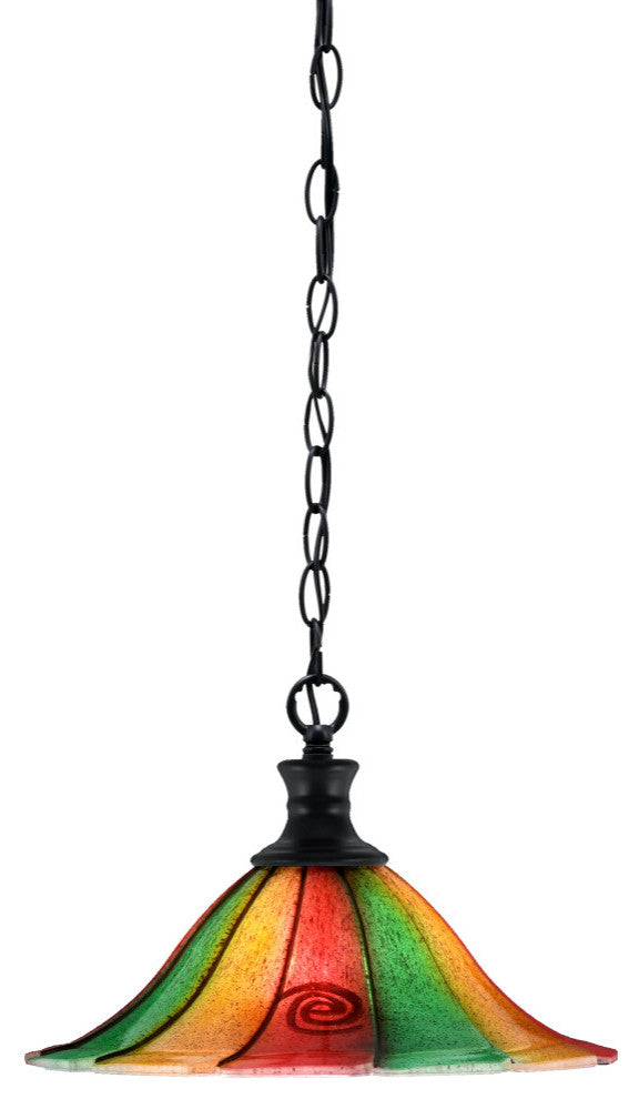 Chain 1-Light Chain Hung Pendant, Matte Black/Mardi Gras