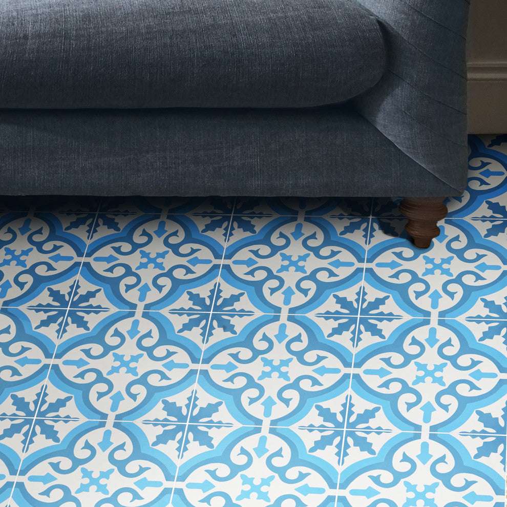 8"x8" Argana Handmade Cement Tile, Dark/Light Blue, Set of 12
