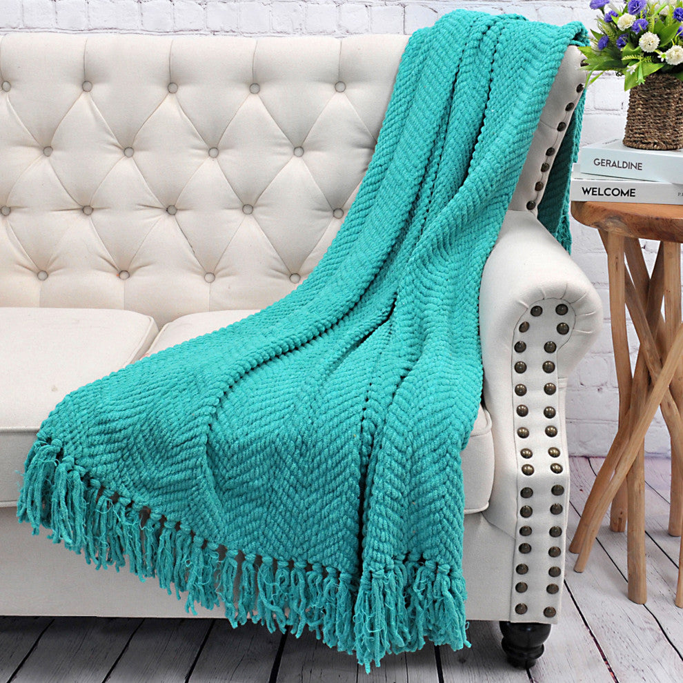 Tweed Knitted Throw Blanket, Baltic Blue, 50"x60"