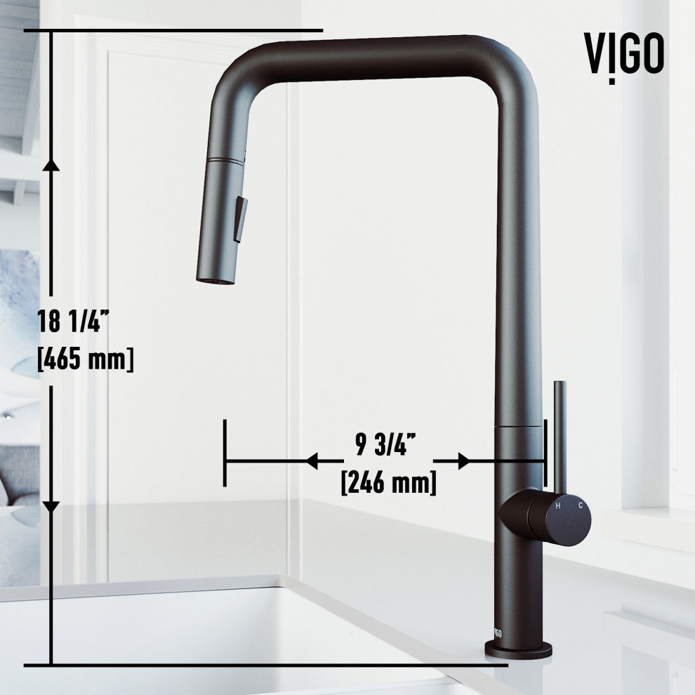 VIGO Parsons 18" H Single Handle Pull-Down Sprayer Kitchen Faucet, Matte Black, Without Extras