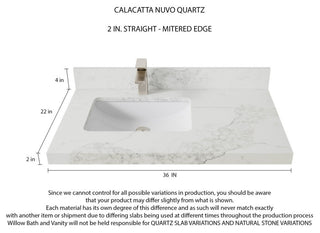 Sonoma 36 Left Offset Reeded  Bath Vanity in White 2" Calacatta Nuvo