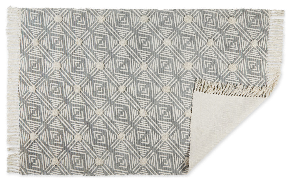 Gray Diamond Printed Off-White Hand-Loomed Shag Rug 4x6 ft.