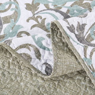 Serenta Ravello Scroll Printed Quilted 6 Piece Bed Spread Set, Teal / Turquoise, Queen