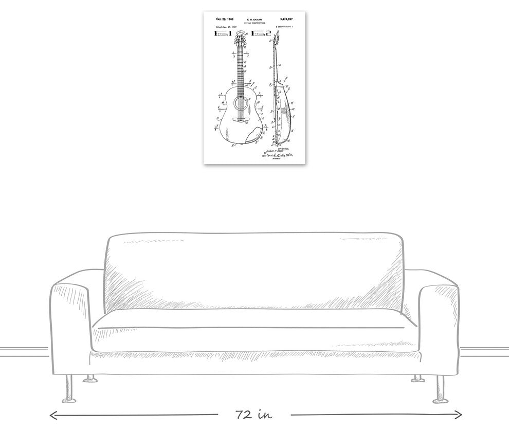 Vintage Guitar Sketch Patent 20"x30" Print on Canvas