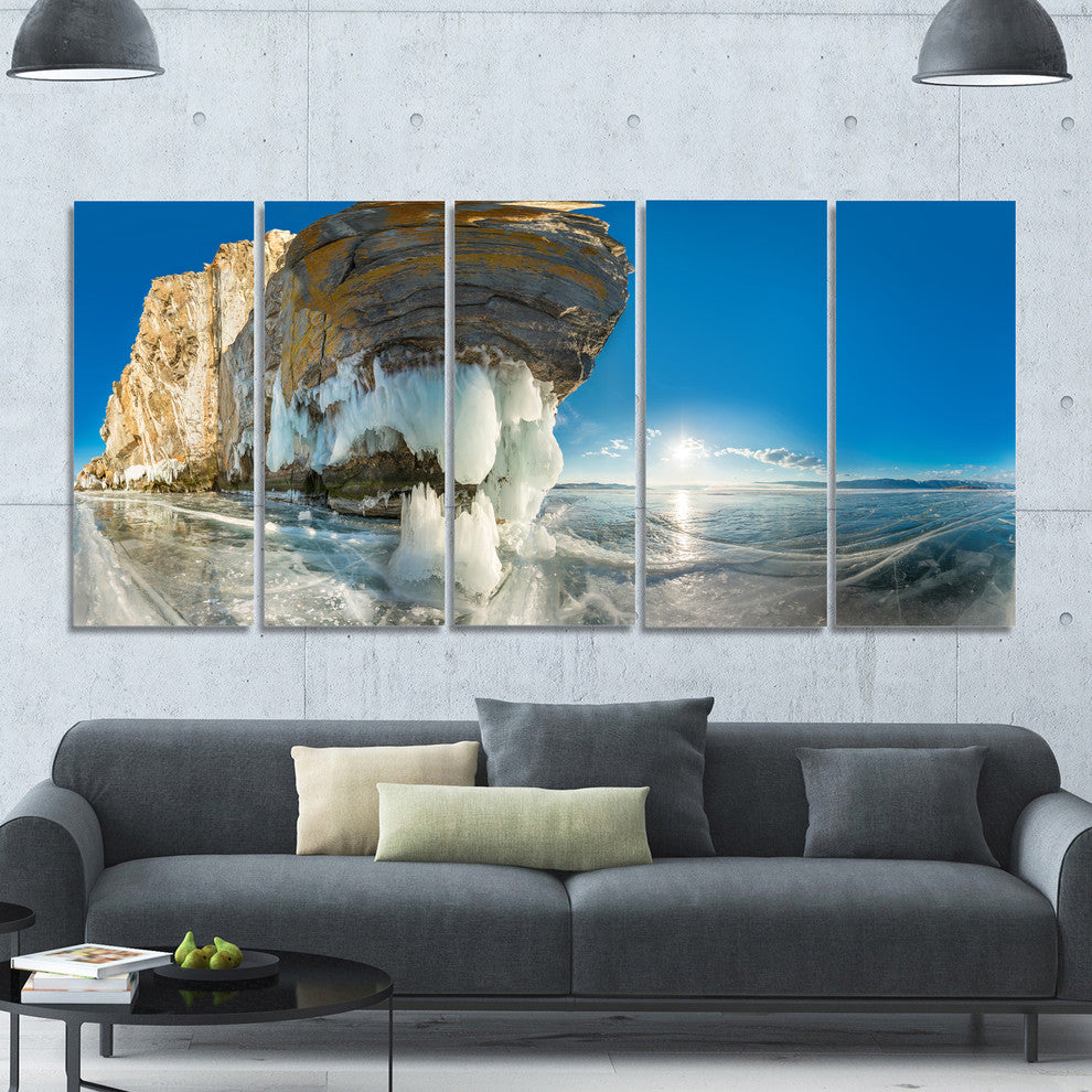 Rock on Olkhon Island in Baikal Lake, Landscape Canvas Print, 60"x28", 5 Panels