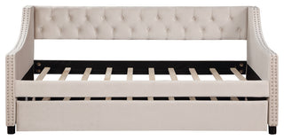 Gewnee Twin Size Upholstered Daybed with Trundle,Beige
