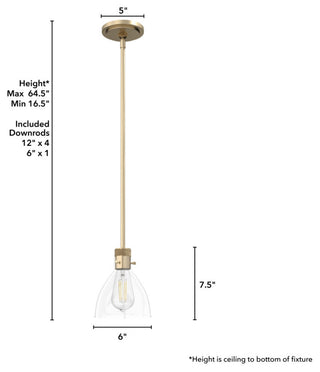 Hunter 6" Van Nuys Alturas Gold 1-Light Mini Pendant Ceiling Light Fixture