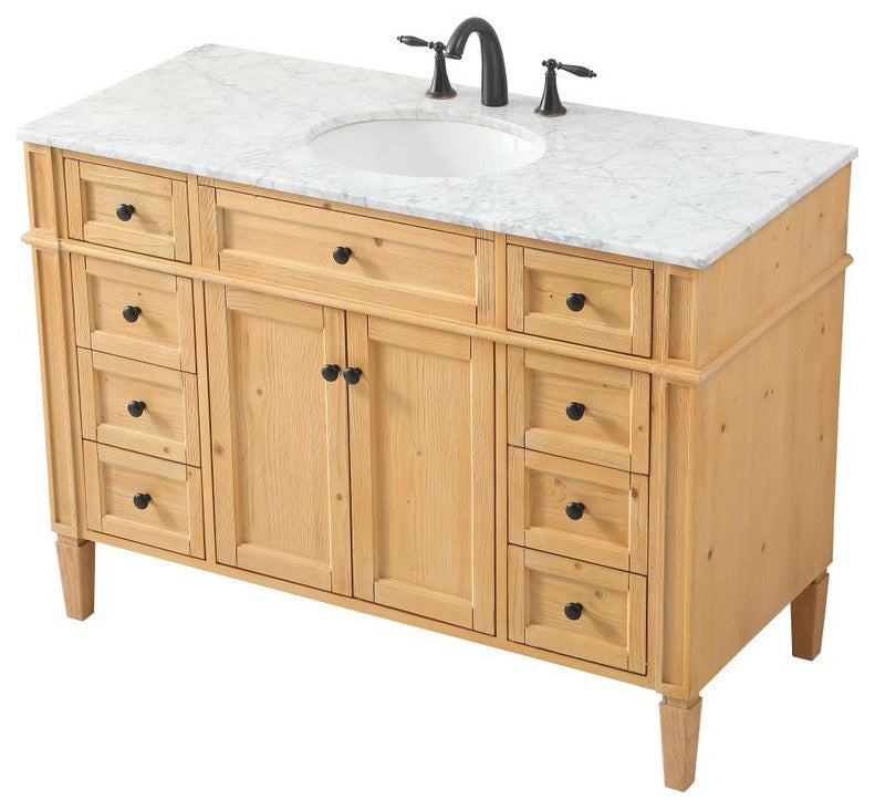 Home Living Vanity with Carrara White Marble Countertop, Natural Wood, 48", Single Sink