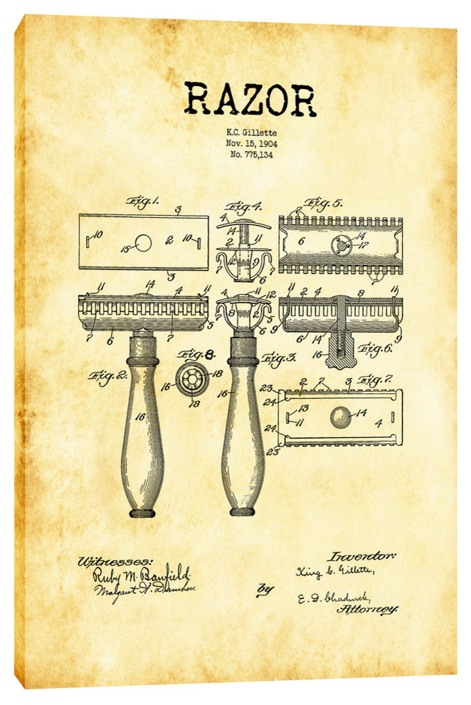 Epic Graffiti "Razor Vintage Patent" Giclee Canvas Wall Art, 18"x26"