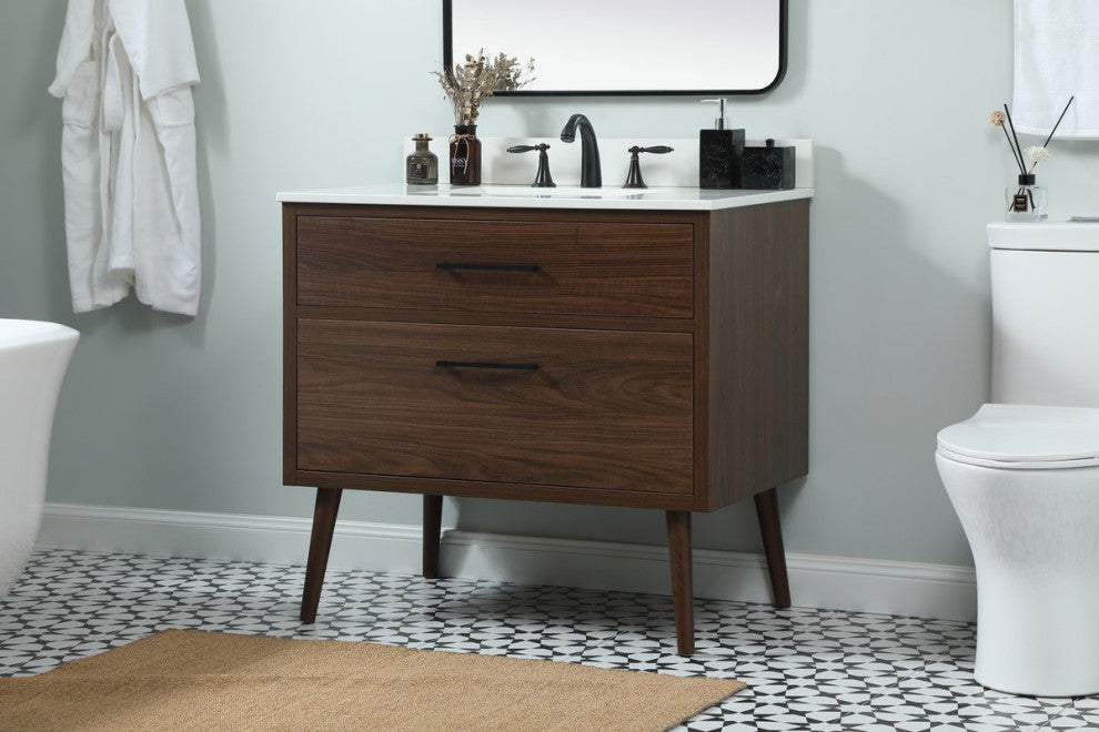 Bella 36" Midcentury Modern Walnut-Light Bathroom Vanity