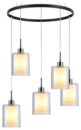Alaina 5LPendant Chandelier, Chrome/Bronze, Clear/Opal Double Glass