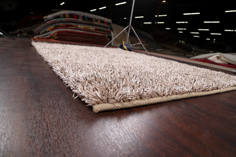 Champagne Plush Shaggy Oriental Area Rug Hand-tufted Carpet 5x7