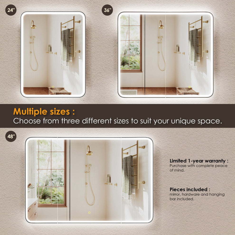 Ostaria Surface-Mount/Reccessed LED Lighted Bathroom Medicine Cabinet, 24"