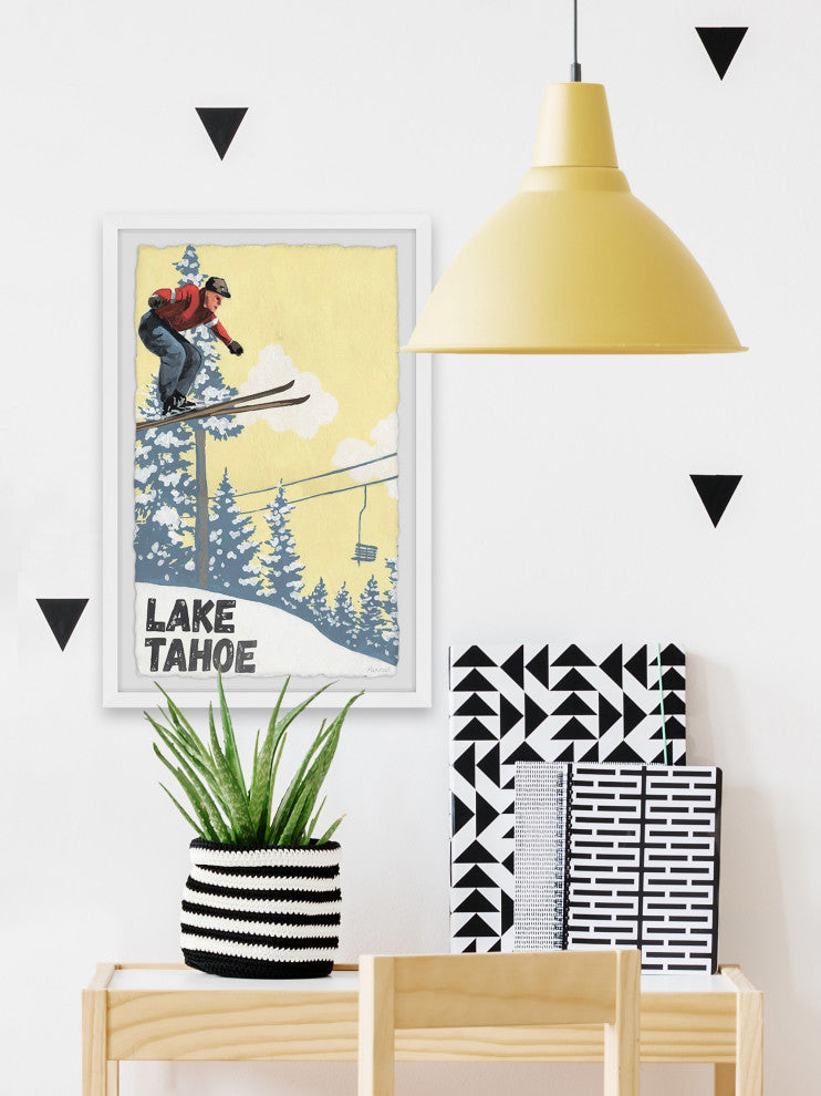 "Ski Jump at Lake Tahoe" Framed Painting Print, 16x24