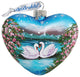 Hand Painted Scenic Glass Ornament Swan Heart